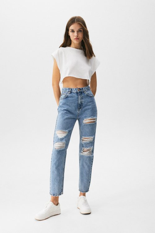 Ripped Mom Jeans – Contains Recycled Cotton